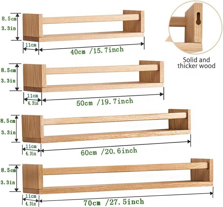 Wandrek voor kinderkamer hout boekenkast muur 50 cm massief eiken voor kinderkamer zwevend rek fotolijst voor boeken sprookjesboeken tijdschrift