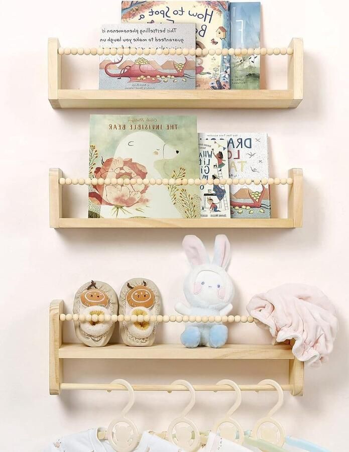 Wandrek voor kinderkamer houten boekenplank 3-delige set natuurlijk hout