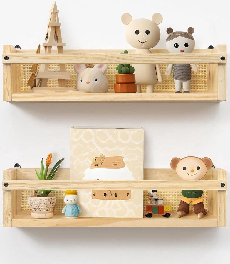 Wandrek voor kinderkamer zwevend rek set van 2 hout rotan