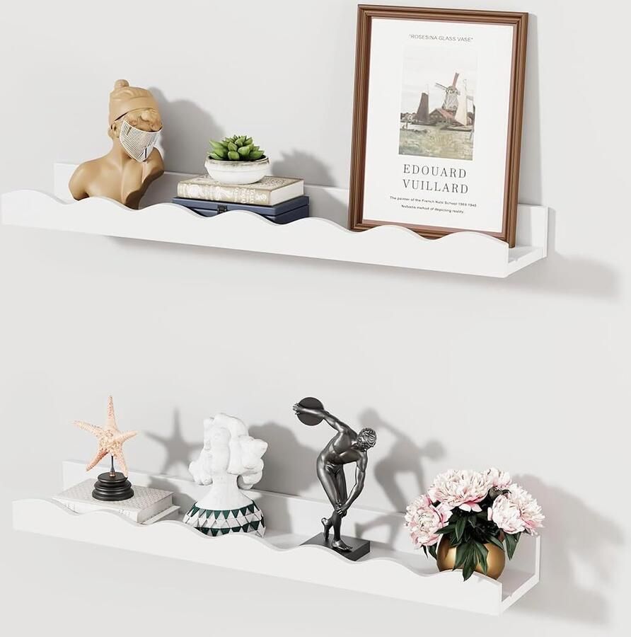 Wandrek voor kinderkamer zwevende planken set van 2 wit massief grenenhout