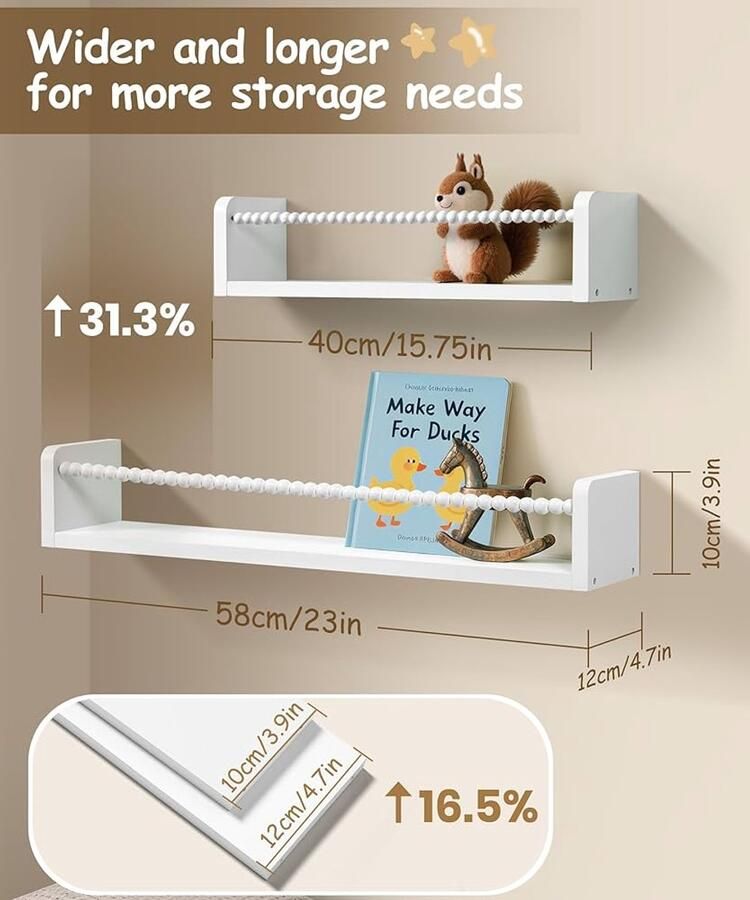 Wandrek voor kinderkamers multifunctioneel set van 3 natuurlijk hout