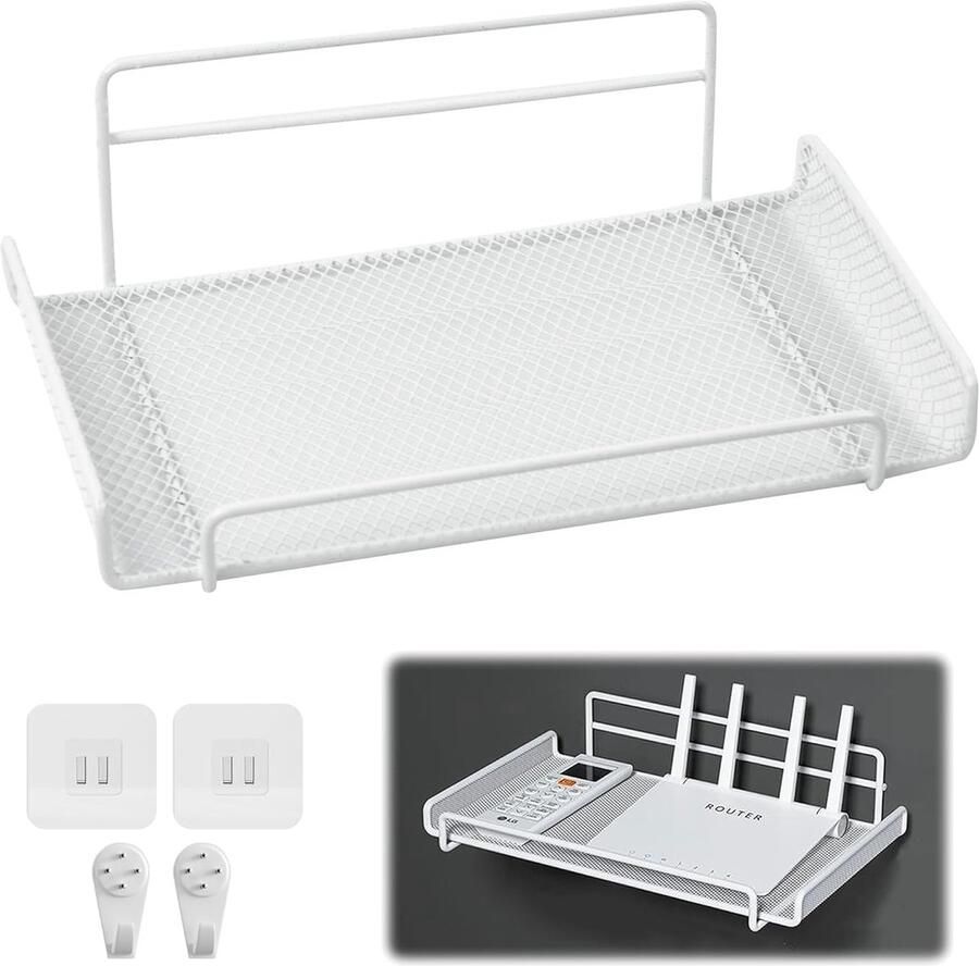 Trankielo – Multifunctioneel Wandrek Zonder Boren – Router Beamer Wandbeugel – Duurzaam Koolstofstaal – Geventileerde Constructie – Keuken en Badkamer Plank