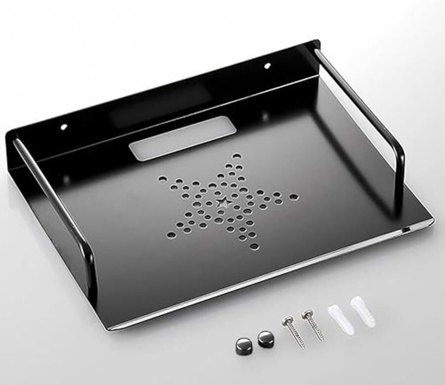 Wandrek voor Router en Accessoires Zwart Aluminium Wandhouder met Ventilatiegaten