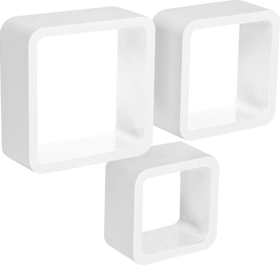 3 Stukken Wandrekken kubus plank MDF Wandrek elegant voor decoratie Wit