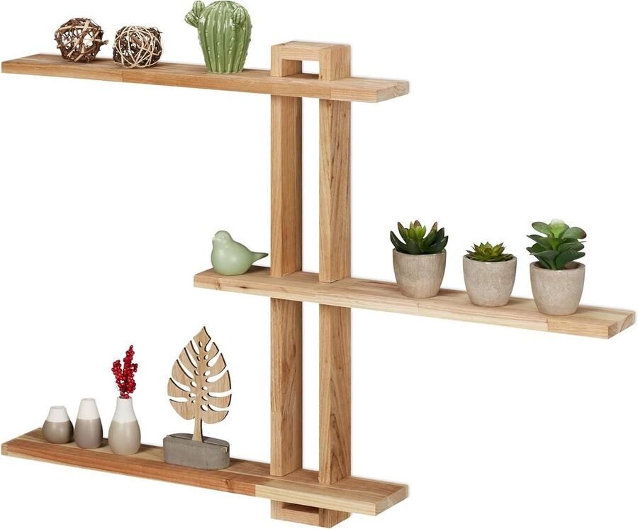 Wandrek walnotenhout 56 x 80 x 9 cm met 3 planken Rustiek en decoratief muurrek voor keuken