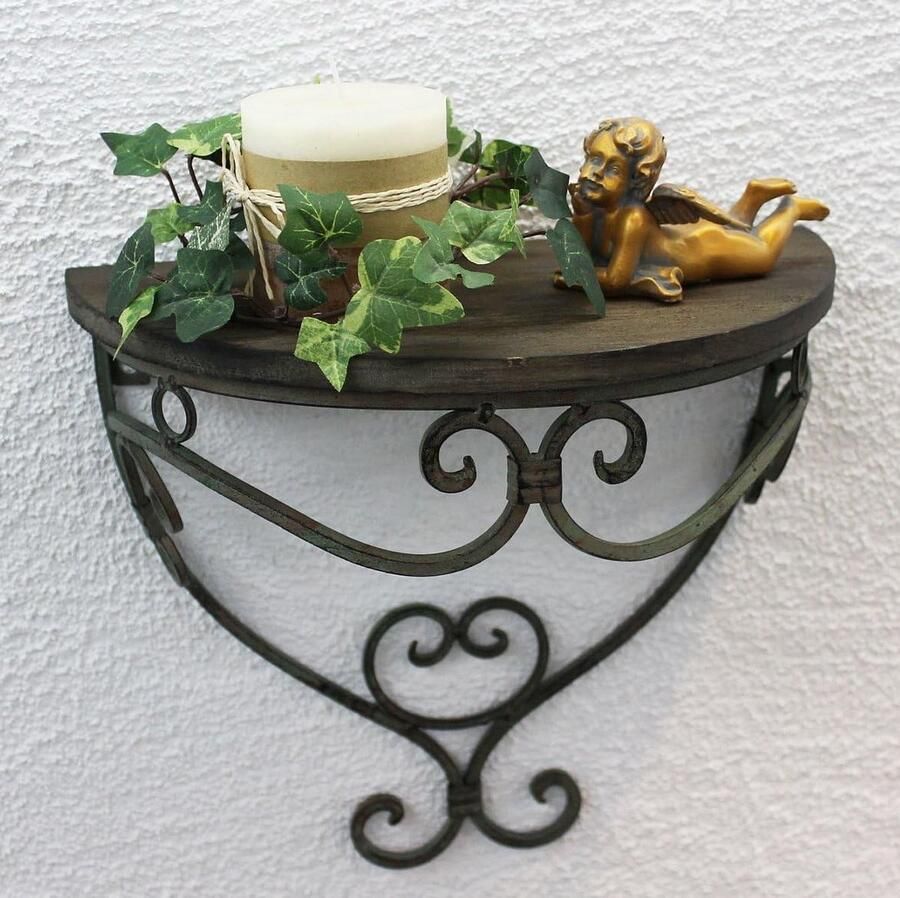 Wandrek wandconsole 31 cm Malaga S van metaal met planken van hout