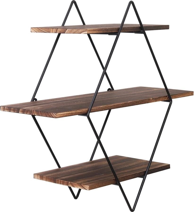 RM Store Industriële Geometrie Houten Wandplank 3 Laags Drijvende Houten Wandplank Muur Zwevende Plank Muur Hout Max. 8KG