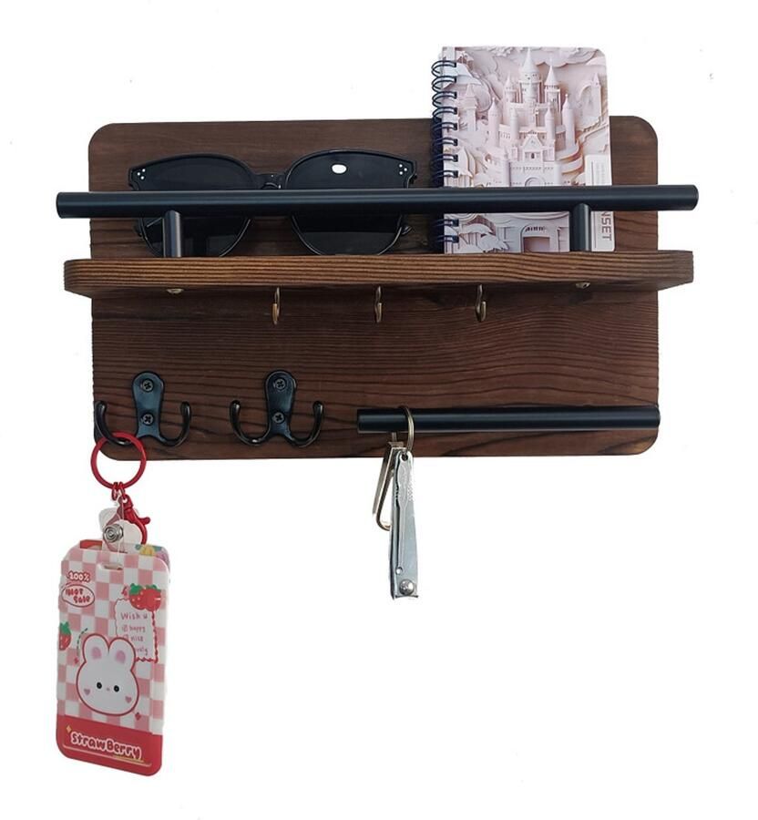 Wandrek wandplank sleutelrekje Decoratieve houten wanddecoratie Massief houten sleutelhouder Houten sleutelrek Moderne sleutelkast