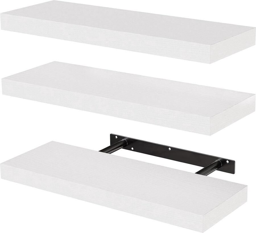 Wandrek wandplanken decoratief 3 stuks wit hout 38 cm