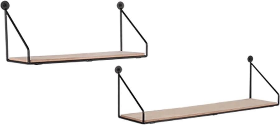 Qualu Wandrek Wandplanken Torna Brinta 2-delig Zwart Metaal Hout