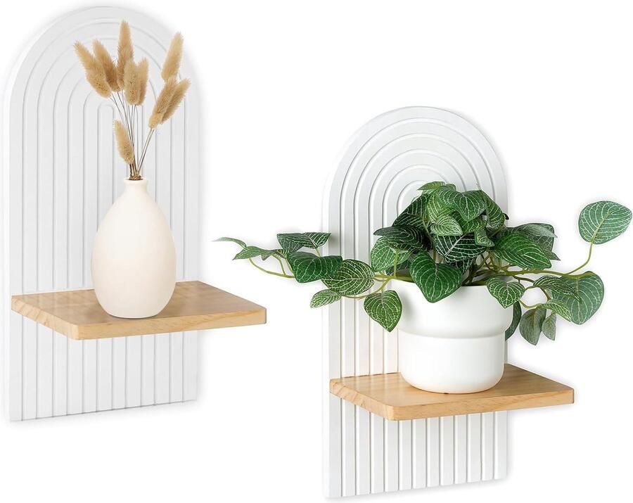 Wandrek wit boho wanddecoratie: houten muur decoratie kinderkamer wit wandplanken klein plantenrek voor woonkamer slaapkamer