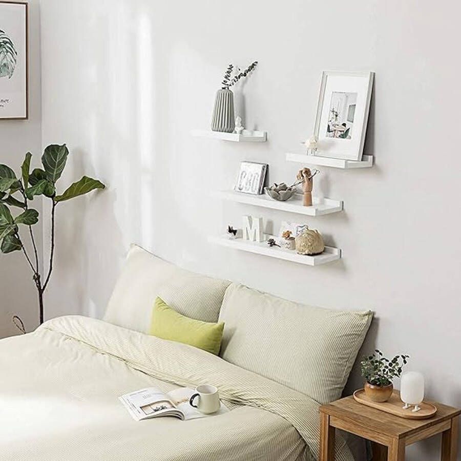 Wandrek wit fotolijst eikenhout wandmontage zwevende planken hangrek voor slaapkamer keuken badkamer woonkamer (60 cm x 15 cm)