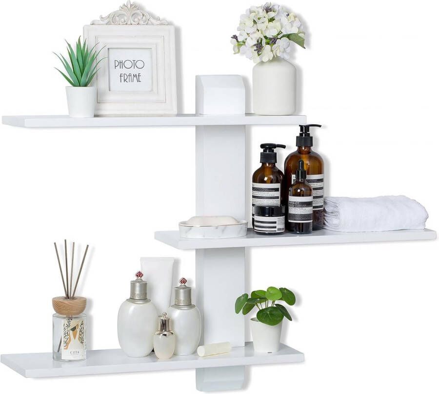 Zwevende plank wandvoordeelset van 2 witte acryl wandplank badkamer plank drijvende keuken plank zonder boren woondecoratie wandplank voor keuken badkamer kantoor woonkamer (30x9x5cm)