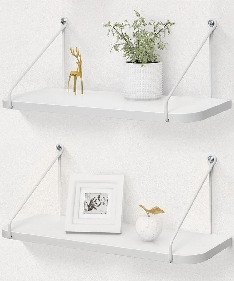 Wandrek wit hout metaal zwevende plank wandrek opbergrek voor muren keuken modern decoratie badkamer kinderkamer woonkamer set van 2 - Foto 2