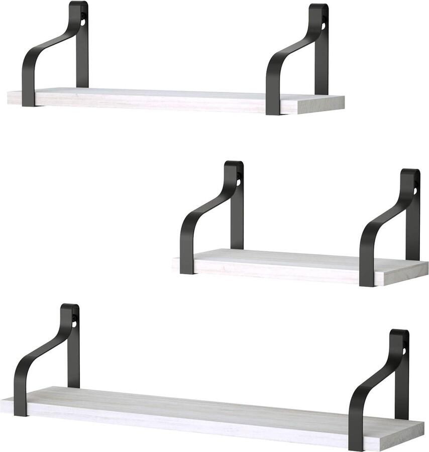 Wandrek wit hout U-vorm zwevende plank set van 3 ideaal voor woonkamer slaapkamer hal badkamer lengte 43 33 23 cm wit en zwart