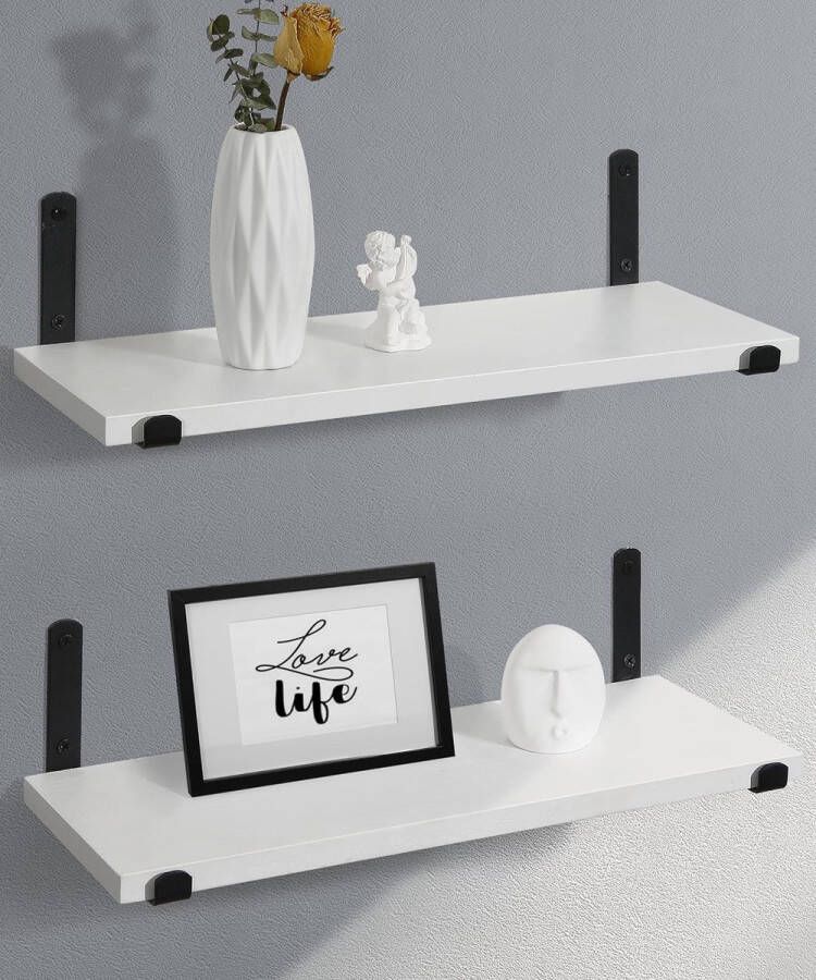 Wandrek wit hout zwart metaal hangrek badkamer kinderkamer keuken woonkamer modern decoratie set van 2
