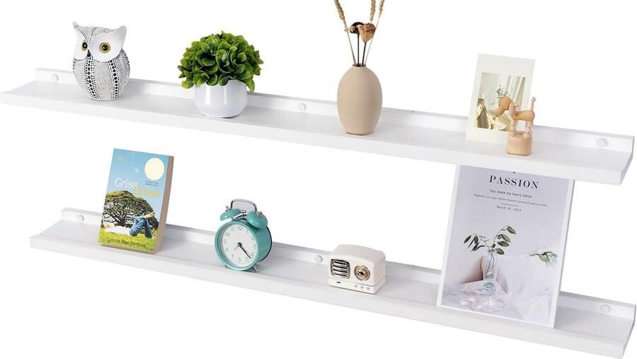 Wandrek wit set van 2 90 cm fotolijsten van massief hout zwevende plank boekenkast muur voor fotolijst en decoraties voor slaapkamer keuken werkkamer