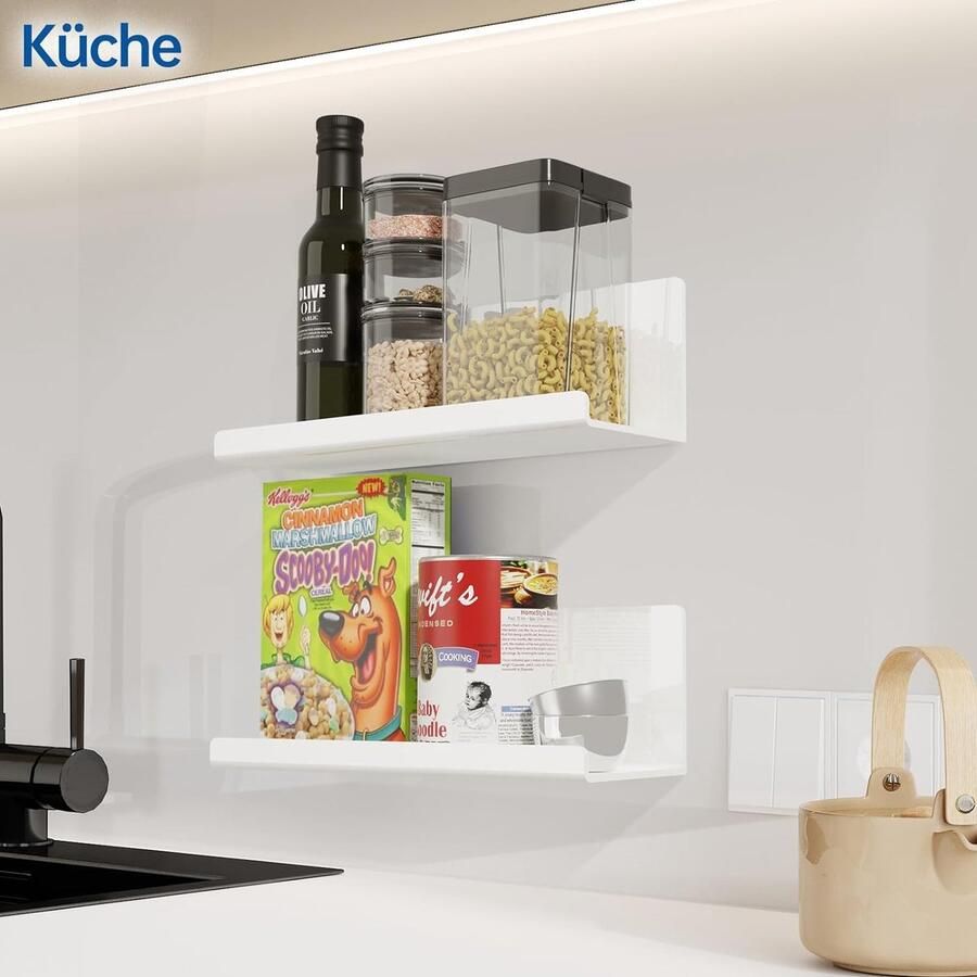 Wandrek wit set van 2 voor badkamer en keuken drijvend keukenrek zonder boren kruidenrek aan de muur diepte 10 cm x breedte 30 cm planken zonder boren