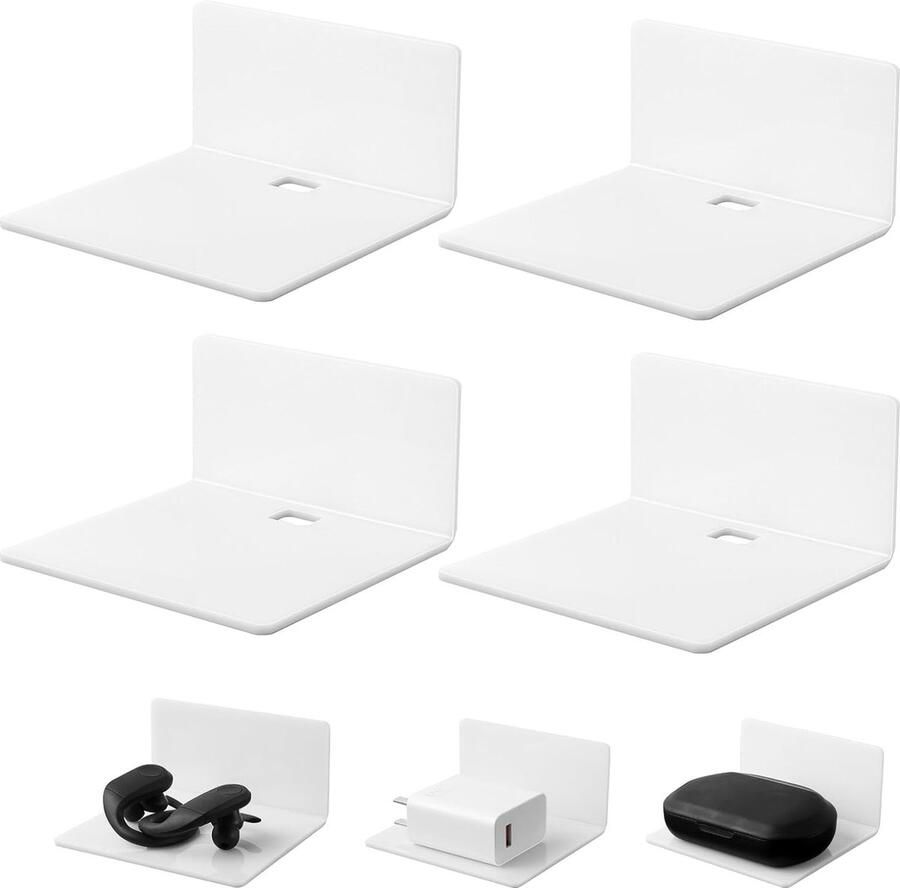 Wandrek wit set van 4 wandrek zonder boren zelfklevende planken groot mini zelfklevend zonder boren zwevend rek acryl zwevend rek voor badkamer woonkamer slaapkamer keuken kantoor