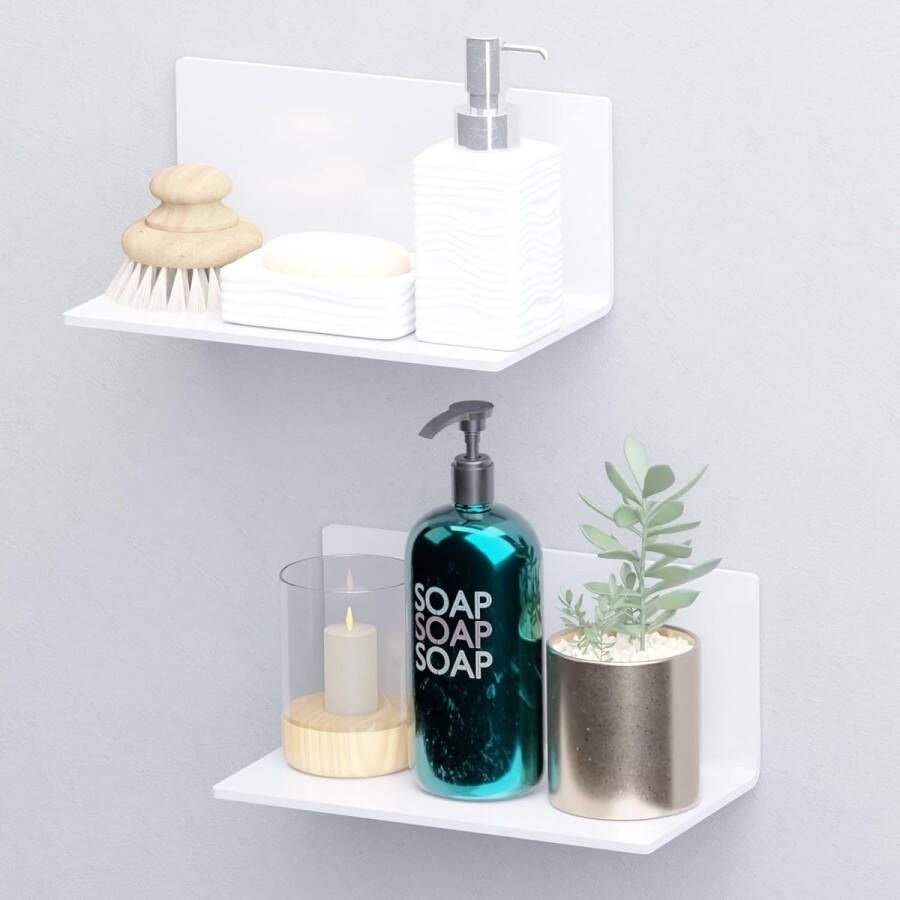Wandrek wit zonder boren zelfklevende planken groot voor muren 20 cm breed plank zonder te boren set van 2 acryl zwevend rek voor badkamer woonkamer slaapkamer keuken kantoor