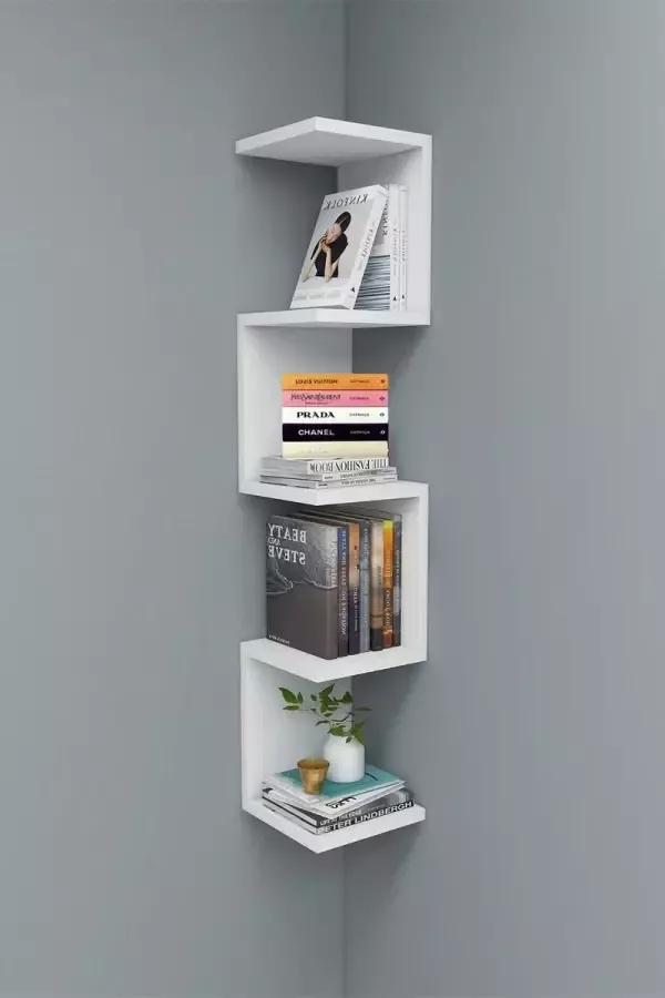Wandrek ZigZag -Design Boekenkast Hoekkast Wand Vakkenkast ophangkast Traps kast
