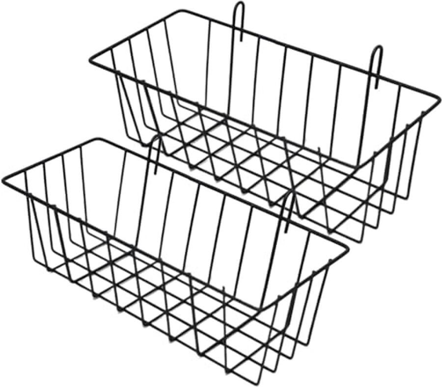 Wandrek zonder Boren 2 Stuks Draad Wandmand en Rooster voor Wandorganisatie en Fotowanden (Zwart)