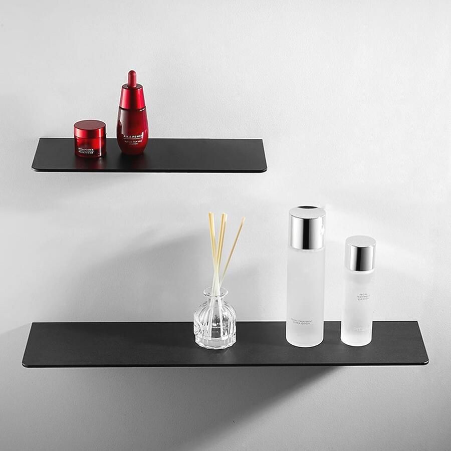 Wandrek zonder boren 2 wandplanken in zwart roestvrij aluminium voor badkamer keuken en woonkamer
