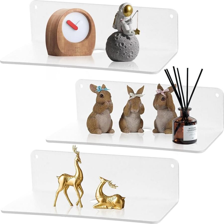 Wandrek set van 2 zwevend rek zonder boren wit acryl 23 x 9 x 6 cm