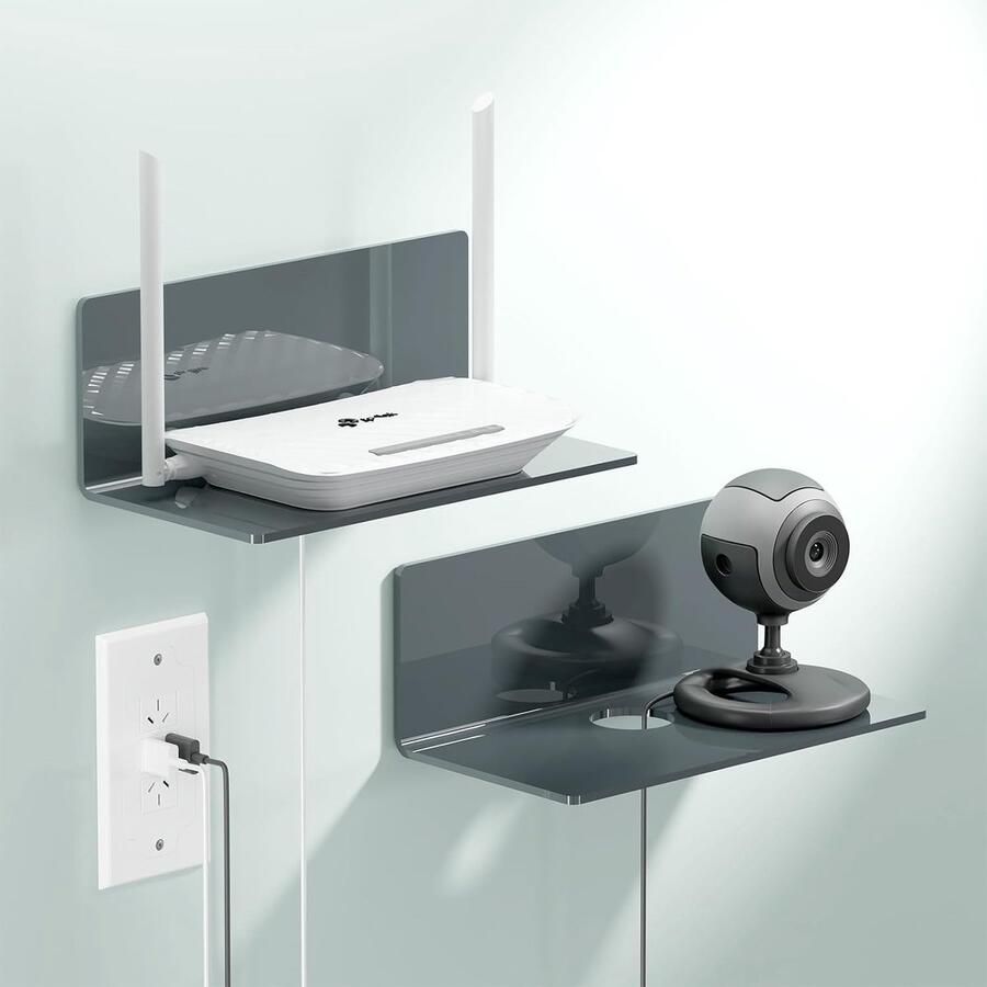 Wandrek zonder boren set van 2 zelfklevende planken klein 23 cm breed acryl zwevend rek voor badkamer woonkamer slaapkamer keuken kantoor grijs