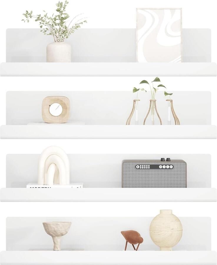 Zwevende Wandplanken Zonder Boren Set van 4 Acryl Wandplank voor Boeken Foto's en Decoratie Ideaal voor Keuken Badkamer en Kantoor