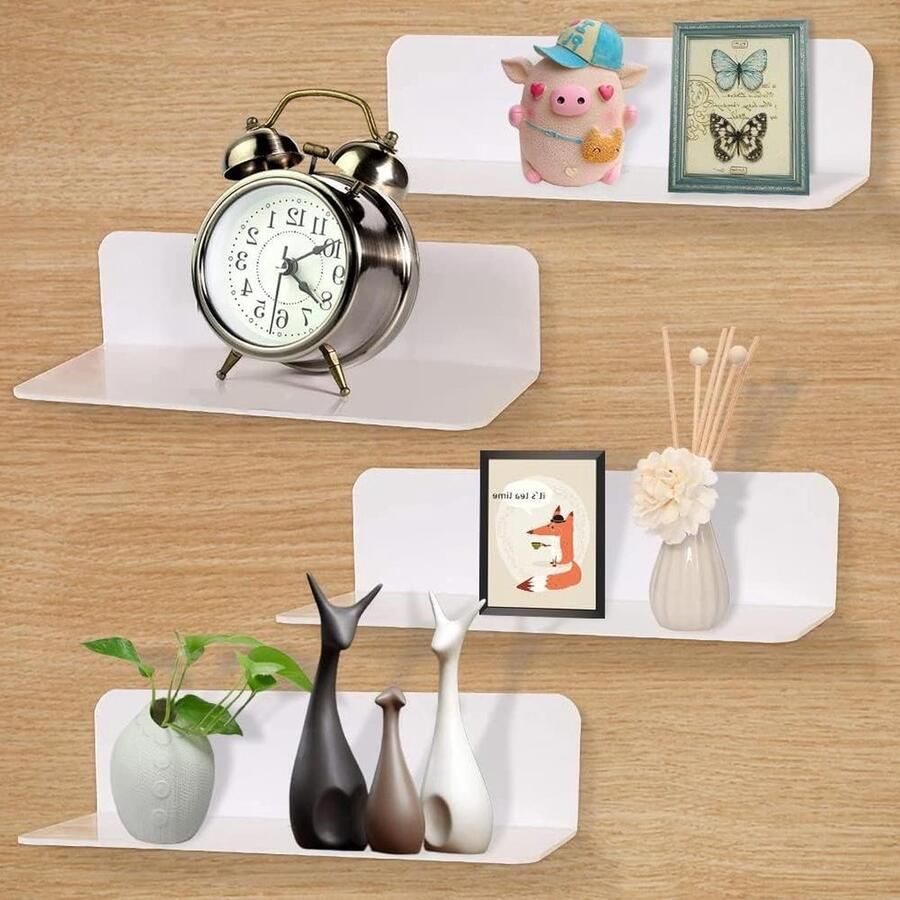 Wandrek zonder boren Set van 4 Eenvoudig uitbreiden van de wandruimte Acryl badkamer zwevend rek ASANMU Woonkamer slaapkamer