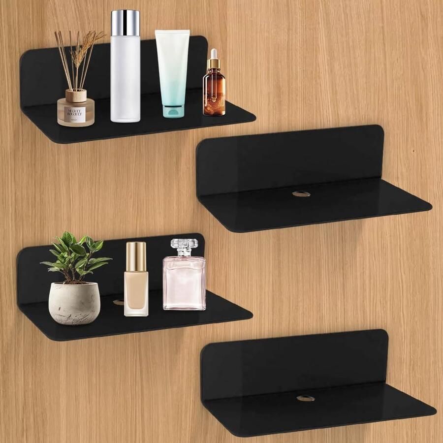 Wandrek zonder boren set van 4 klein wit eenvoudig uitbreiden van de wandruimte acryl badkamer zwevend rek hangrek voor woonkamer slaapkamer keuken zwart