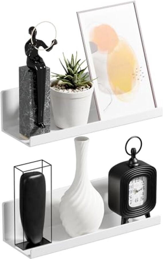 Wandrek zonder boren Stabiel en Zwevend Wandplank voor Keuken Badkamer Woonkamer Slaapkamer 2 Stuks Wit