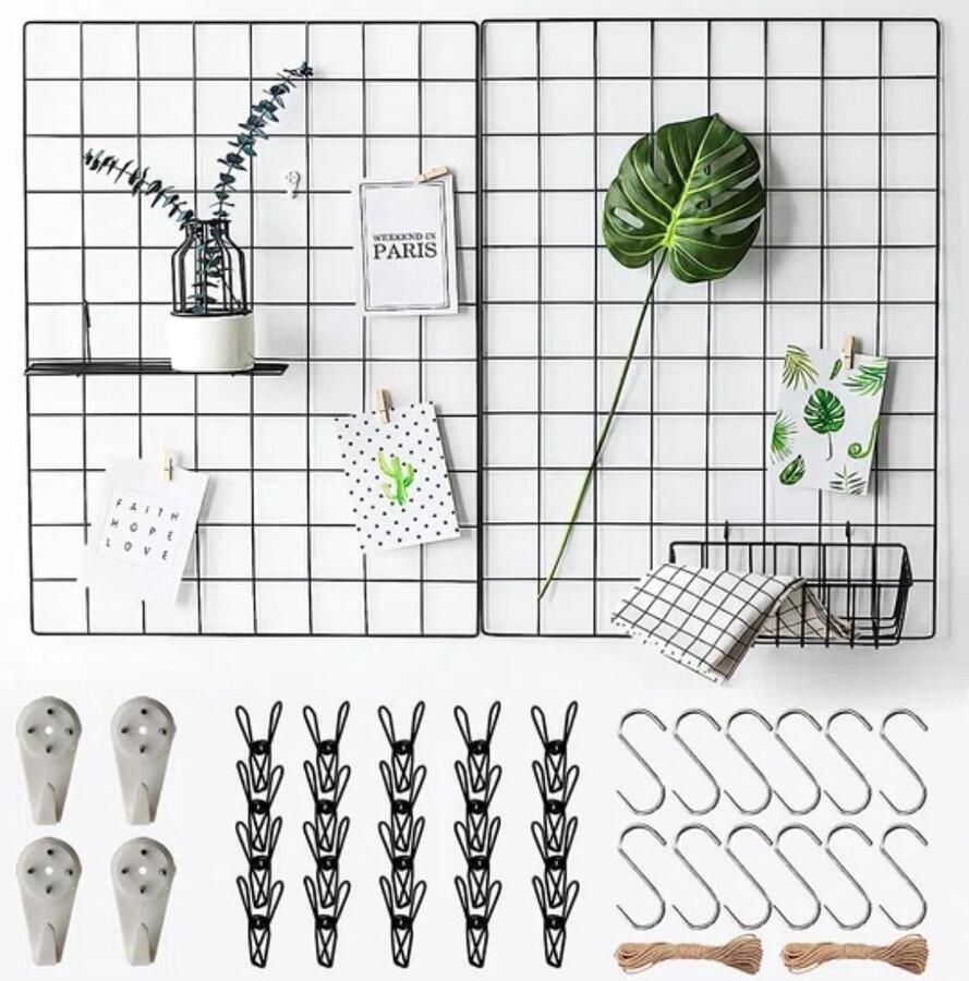 Wandrek Zwart (45 x 65 cm) 2 stuks fotowand haan decoratie haan multifunctionele rasterwand Zwart doe-het-zelf fotowanddecoratie. De zwarte muurhaan is te combineren met foto's bezet met bloemen Sieraden