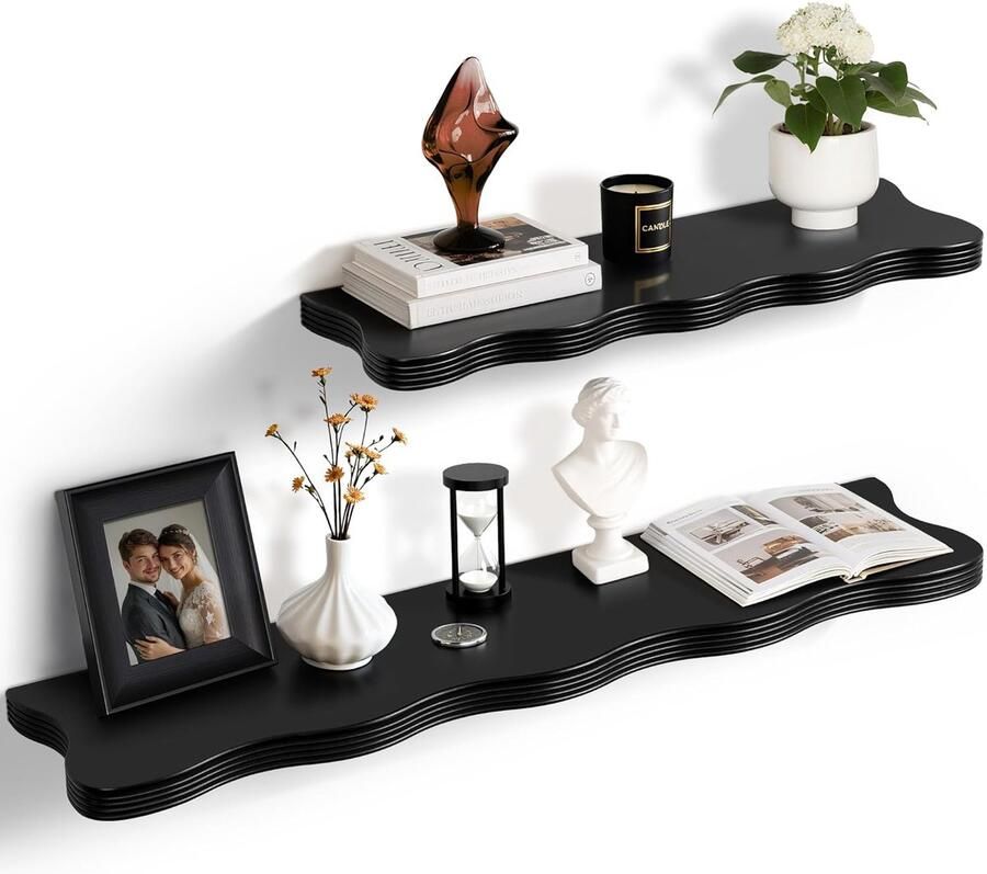 Wandrek zwart hout 90 cm stijlvol en functioneel