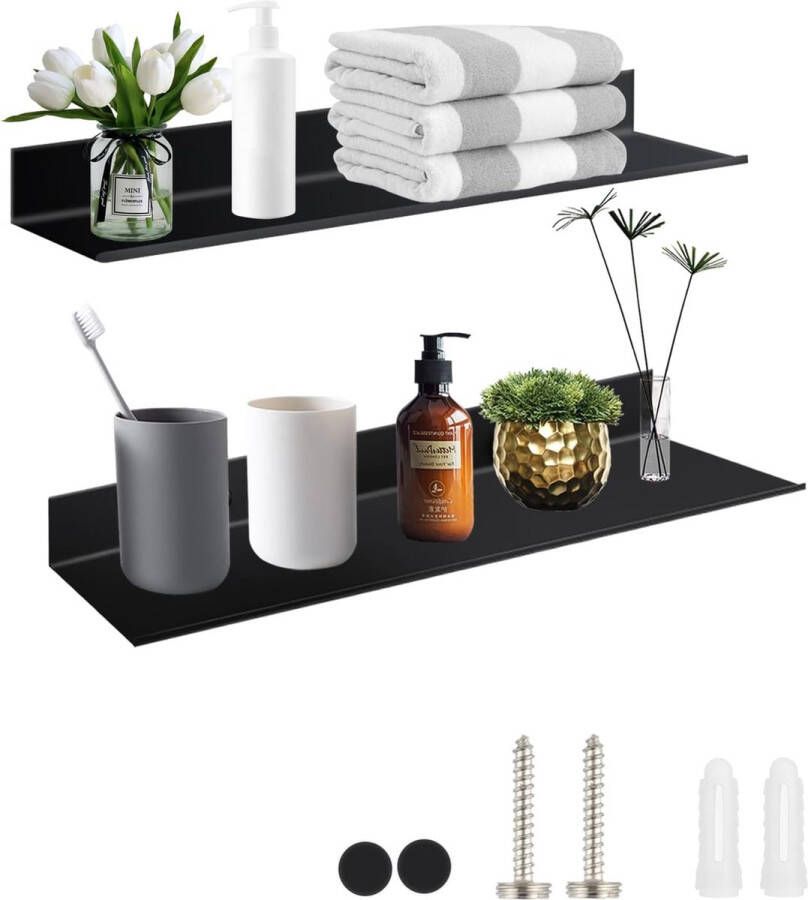 Wandrek zwart metaal 2 stuks fotolijst rek wandplank zwevende plank (30 cm) voor badkamer slaapkamer keuken decoratieve fotolijst