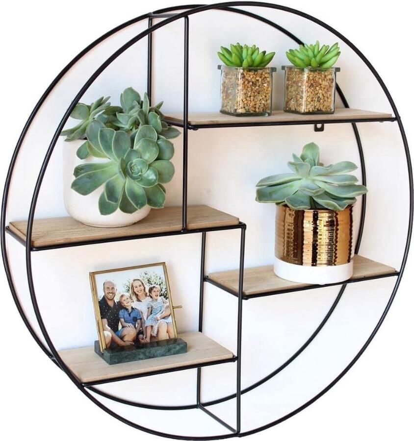 Wandrek zwart van hout en metaal elegant rond rek voor aan de muur voor boeken decoratie keuken en badkamer 55 x 11 cm zwevend rek