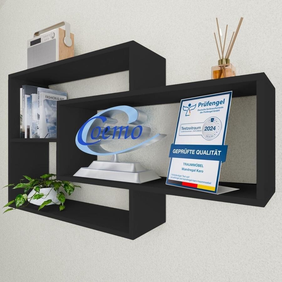 Wandrek zwart Zwevend rek voor woonkamer slaapkamer en keuken Houten boekenkast