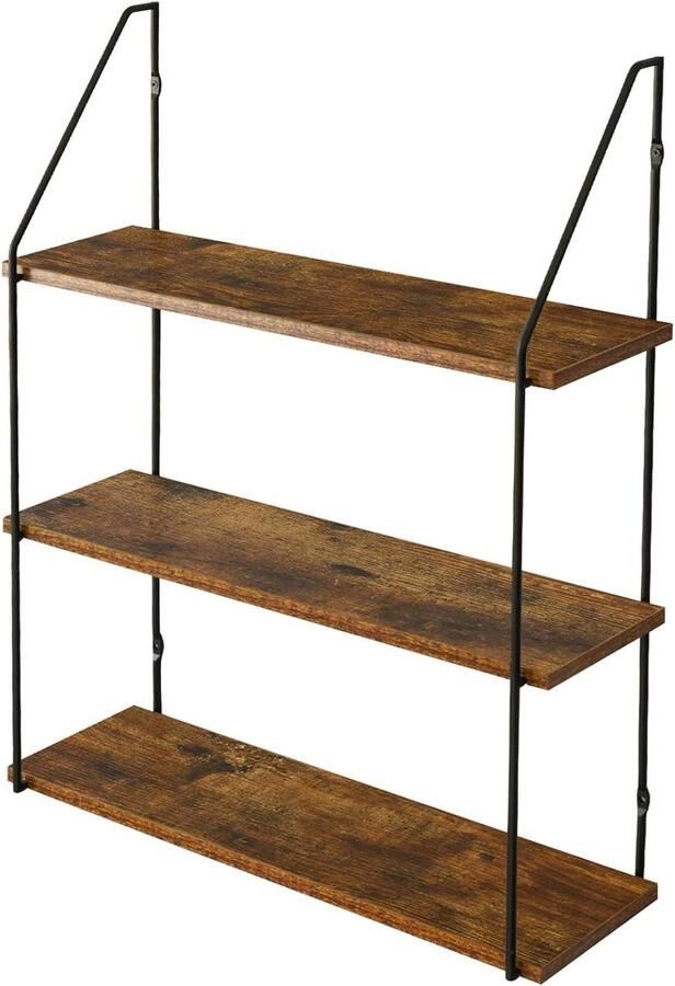 Wandrek Zwevend Rek Industriële Stijl 3 Niveaus Stabiele Wandhouder 60 x 205 x 80 cm Voor Woonkamer Badkamer Keuken Rustiek Bruin