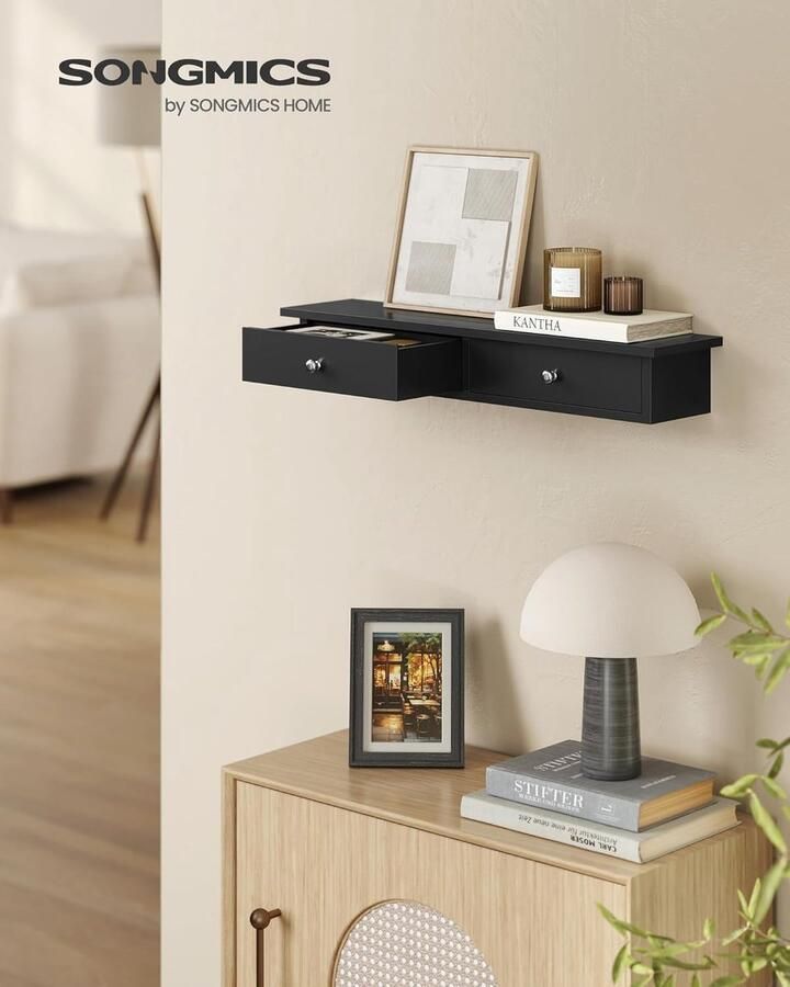 Goodivery Wandrek zwevend rek met 2 laden tot 15 kg belastbaar 15 x 65 x 10 cm voor hal woonkamer kantoor eenvoudige montage ruimtebesparend modern vintage bruin