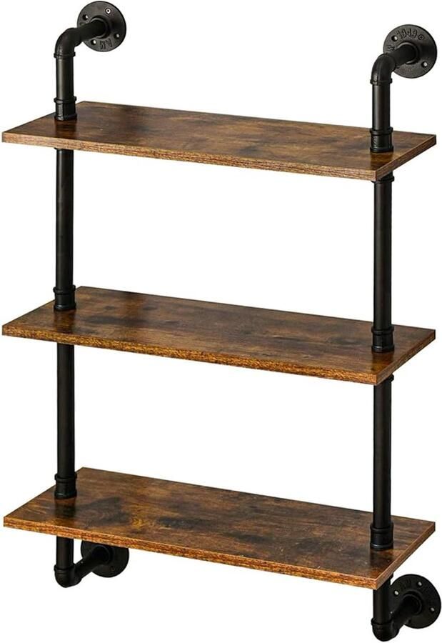 Wandrek zwevend rek met 3 niveaus 60 x 21 x 95 cm wandboard voor boeken vintage staand rek ladderrek decoratieve planken voor woonkamer keuken slaapkamer badkamer RF-TM003