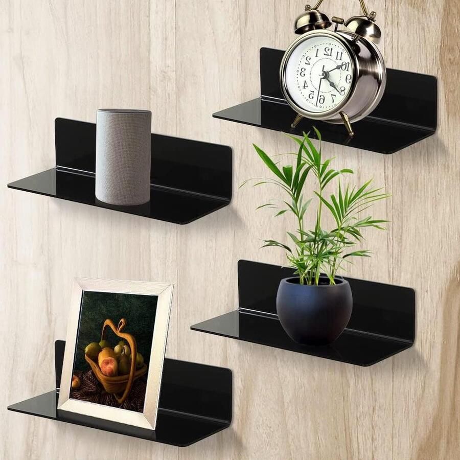 Wandrek Zwevend rek voor ruimtes 4 stuks zwart acryl plank