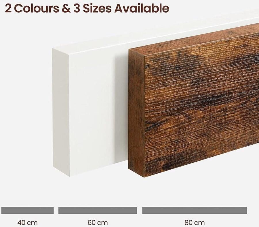 Wandrek zwevende plank hangrek voor boeken foto's decoratie 60 x 20 x 38 cm MDF woonkamer keuken rustiek bruin