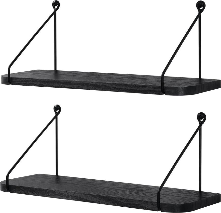Wandrek zwevende plank hout hangrek keuken metaal praktische decoratieve planken van hout voor slaapkamer badkamer woonkamer 42 cm set van 2