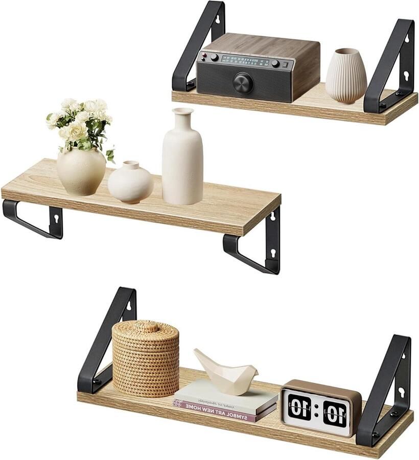 Wandrek zwevende plank multifunctioneel 3 stuks eiken en zwart