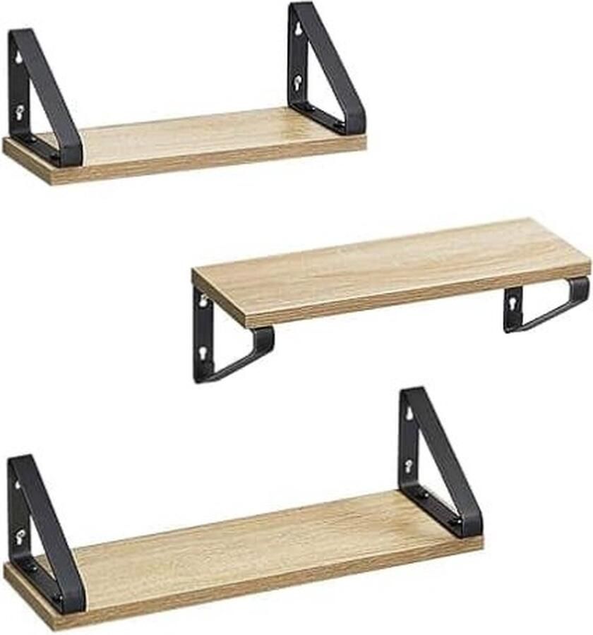 ZAZA Home Wandrek zwevende plank set van 3 plank 2 montagemogelijkheden rek voor presentatie voor woonkamer keuken werkkamer badkamer eikenkleurig zwart