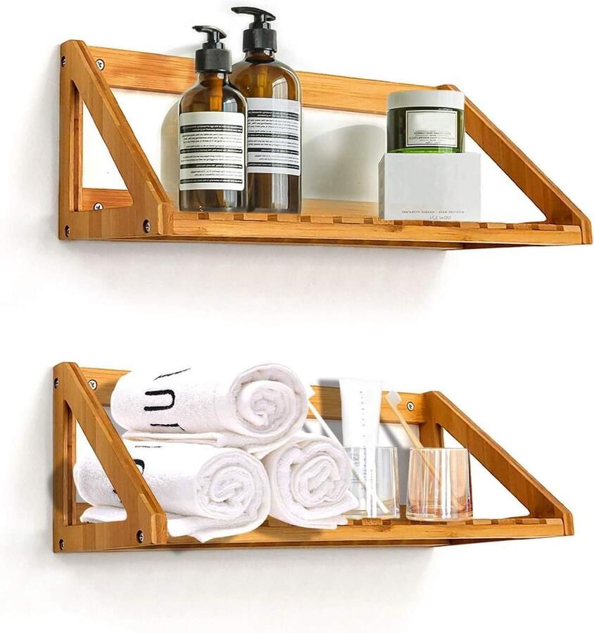 Wandrek zwevende planken decoratief en functioneel 2 stuks massief bamboe