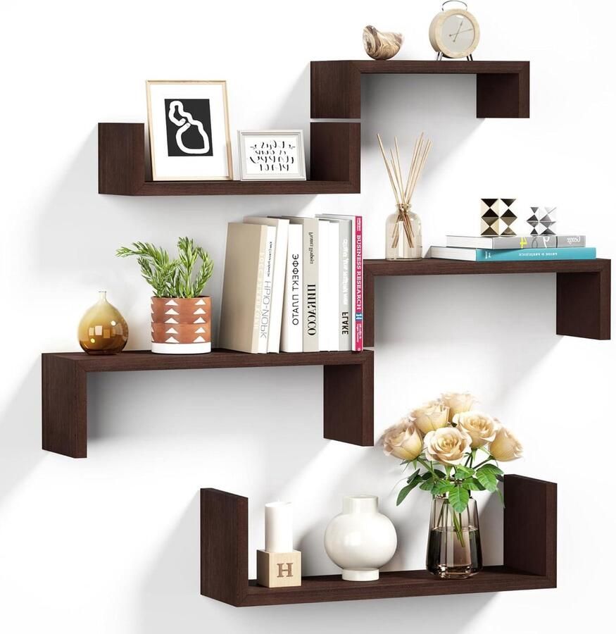 Wandrek zwevende planken geschikt voor ruimtes 5 stuks bruin