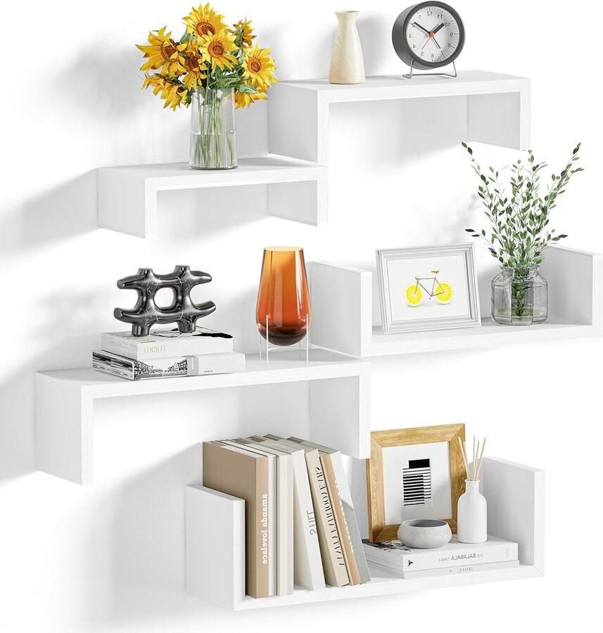 Wandrek moderne wandplank 5 stuks wit hout