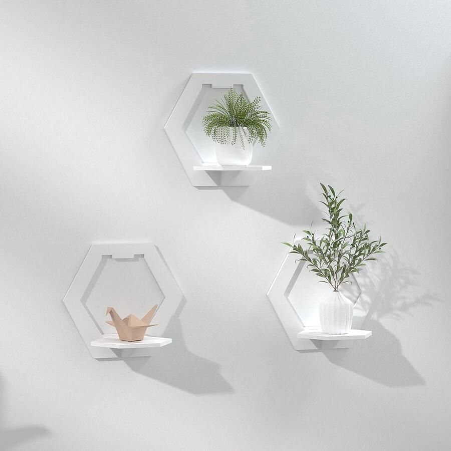 Wandrek Zwevende planken Praktisch en decoratief 3 stuks Wit PVC 29 x 29 x 18 cm